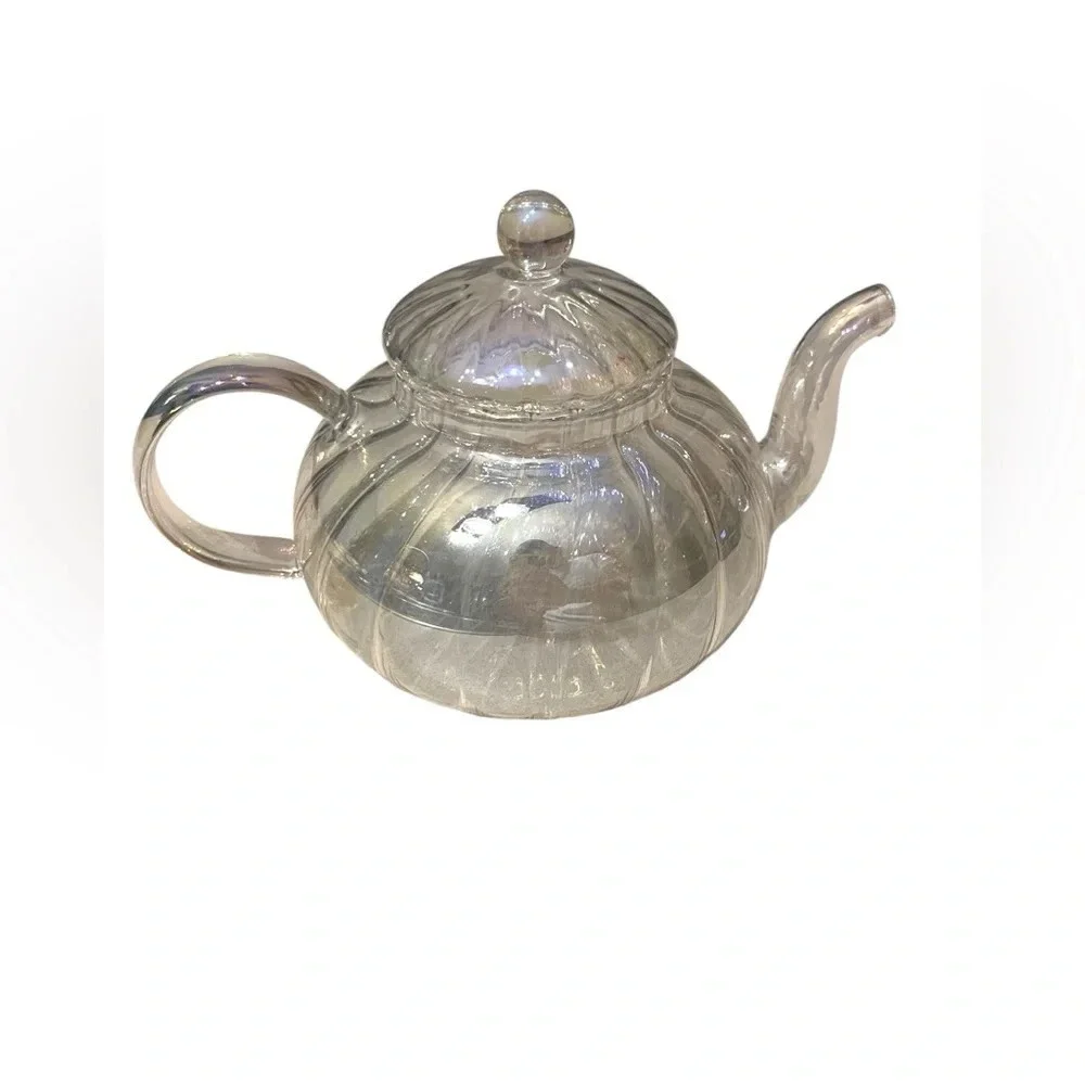 1950s Iridescent Clear Glass Tea Pot With Lid